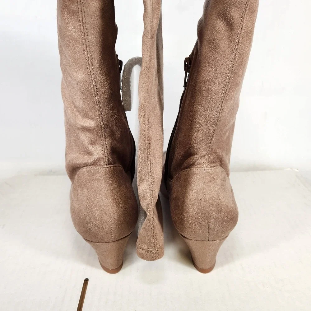 Bernardo Over the Knee Boots Women Size 7 Taupe Ultrasuede Block Heel Hammond